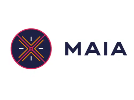 MAIA organization logo with modern circular emblem MAIA logo with circular abstract line symbol