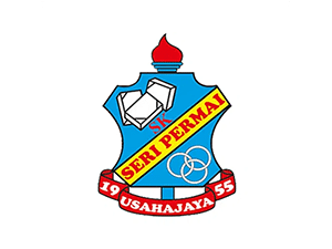 SK Seri Permai school crest with torch, book, interlocking rings, and motto “Usahajaya”