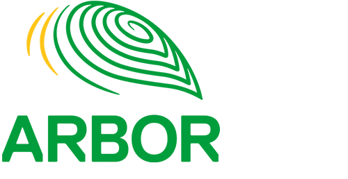 Abstract logo with green background and a yellow curved shape in the upper left