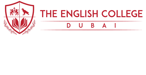The English College Dubai logo in red with crest emblem