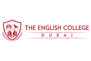 The English College Dubai logo in red with crest emblem