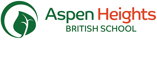 Aspen Heights British School logo with green leaf emblem and text
