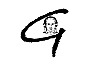 Stylized letter “G” with a portrait illustration.