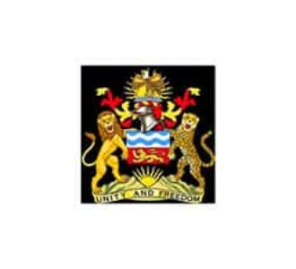 Coat of arms with lion and leopard and the motto “Unity and Freedom”.