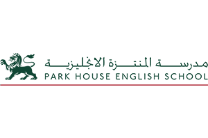 Abstract horizontal banner with dark green band and red wave pattern on a white background
