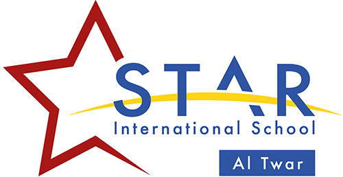 STAR International School Al Twar logo with red star outline and blue text
