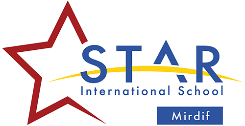STAR International School Mirdif logo with red star outline and blue text
