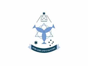 Blue crest with bird and motto “For God and Country”.