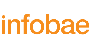 Infobae logo in bold orange lowercase typography on a transparent background