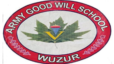Army Good Will School Wuzur logo featuring a leaf emblem and educational crest representing learning and community development