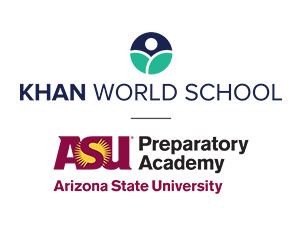 Khan World School and ASU Preparatory Academy logos representing innovative online education and global learning opportunities