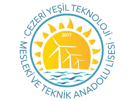 Cezeri Green Technology Vocational and Technical Anatolian High School logo featuring renewable energy symbols including wind turbines and solar power