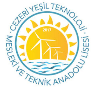 Cezeri Green Technology Vocational and Technical Anatolian High School logo featuring renewable energy symbols including wind turbines and solar power