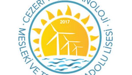 Cezeri Green Technology Vocational and Technical Anatolian High School logo featuring renewable energy symbols including wind turbines and solar power