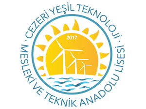 Cezeri Green Technology Vocational and Technical Anatolian High School logo featuring renewable energy symbols including wind turbines and solar power