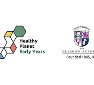 Healthy Planet Early Years and The Glasgow Academy logos representing a collaborative approach to early childhood education, sustainability, and academic excellence.