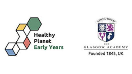 Healthy Planet Early Years and The Glasgow Academy logos representing a collaborative approach to early childhood education, sustainability, and academic excellence.