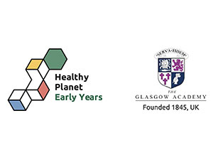 Healthy Planet Early Years and The Glasgow Academy logos representing a collaborative approach to early childhood education, sustainability, and academic excellence.