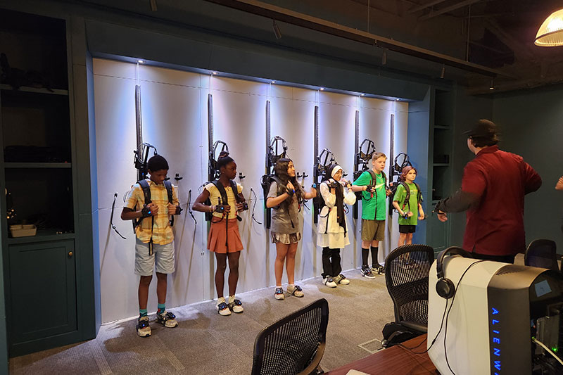 Students engaging in immersive virtual reality experiences during a technology-enhanced learning activity