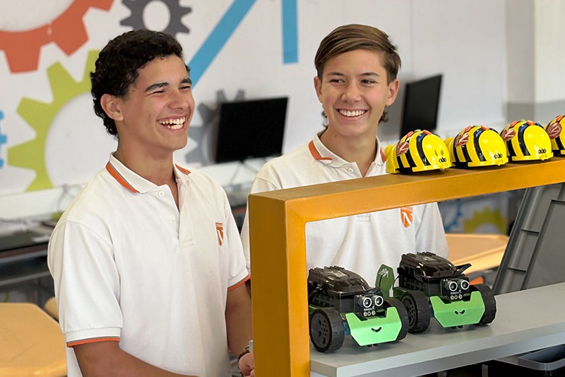 Northfield School students participating in robotics and STEM education activities in an innovation lab