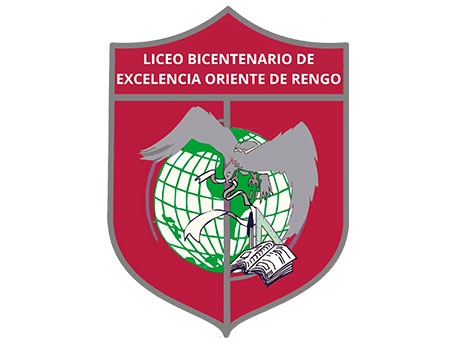Liceo Bicentenario de Excelencia Oriente de Rengo logo featuring a globe, condor and academic symbols representing excellence in education