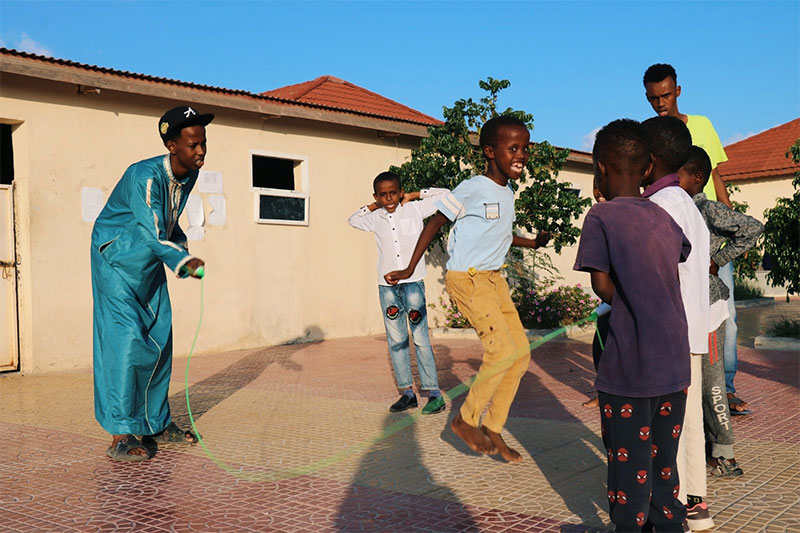 Abaarso School students enjoying outdoor recreation and teamwork activities on campus