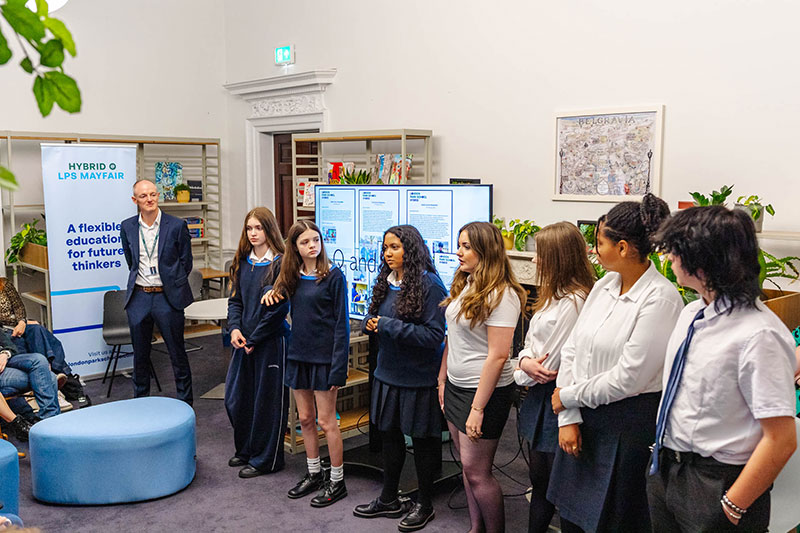 Students presenting ideas and projects during a leadership and communication session at London Park School Hybrid