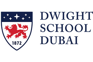 Dwight School Dubai logo featuring a red lion crest and the text Dwight School Dubai