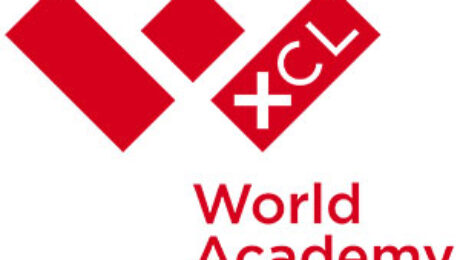 XCL World Academy logo featuring a red geometric X design with the text 